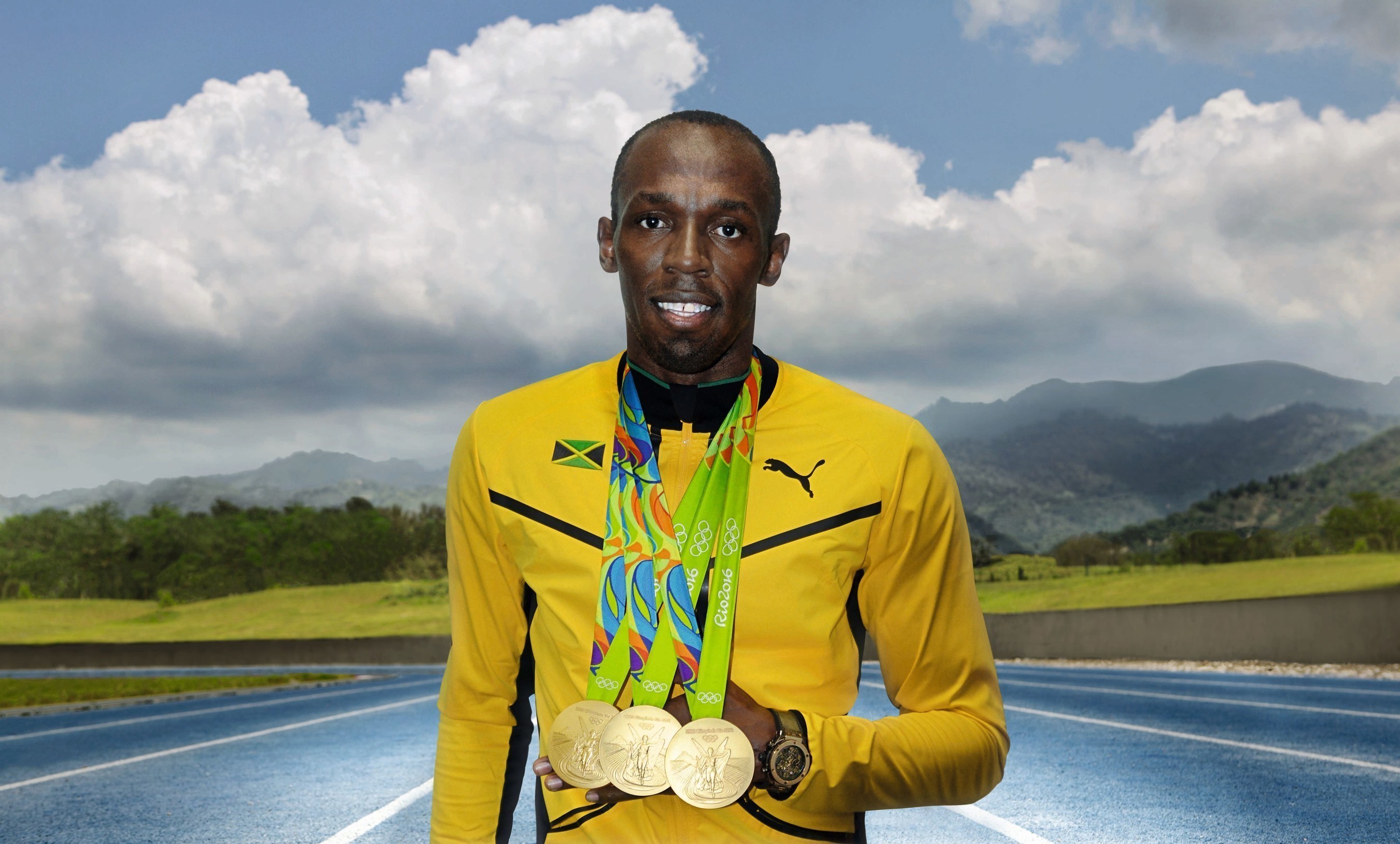The Legend Usain Bolt with his 3 Gold Olympic Medals. (PRNewsFoto/HUBLOT)