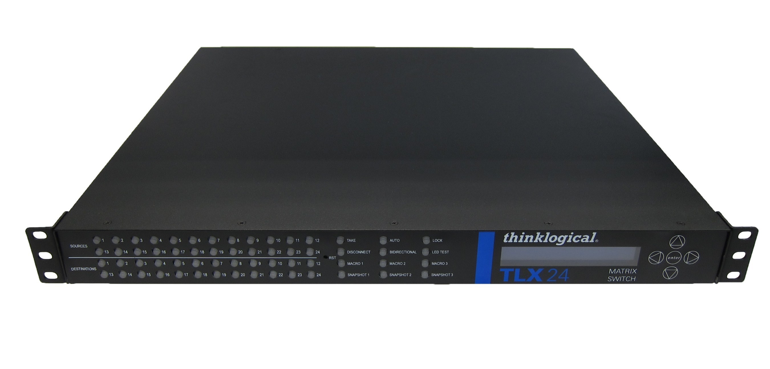 The TLX24 from Thinklogical offers a compact, high performance, non-blocking, 24-port matrix switch for complete, end-to-end routing of video and computer peripheral signals. The TLX24 delivers a 100 percent uncompressed, 10Gbps signal path with the lowest signal latency in the industry. When combined with TLX extenders, the TLX24 offers precise pixel-for-pixel transmission and switching of UHD, HDR and 4K DCI resolution video -- up to 4096 x 2160 resolution, 60Hz frame rate, 4:4:4 chroma subsampling and 30-bit per pixel color depth.