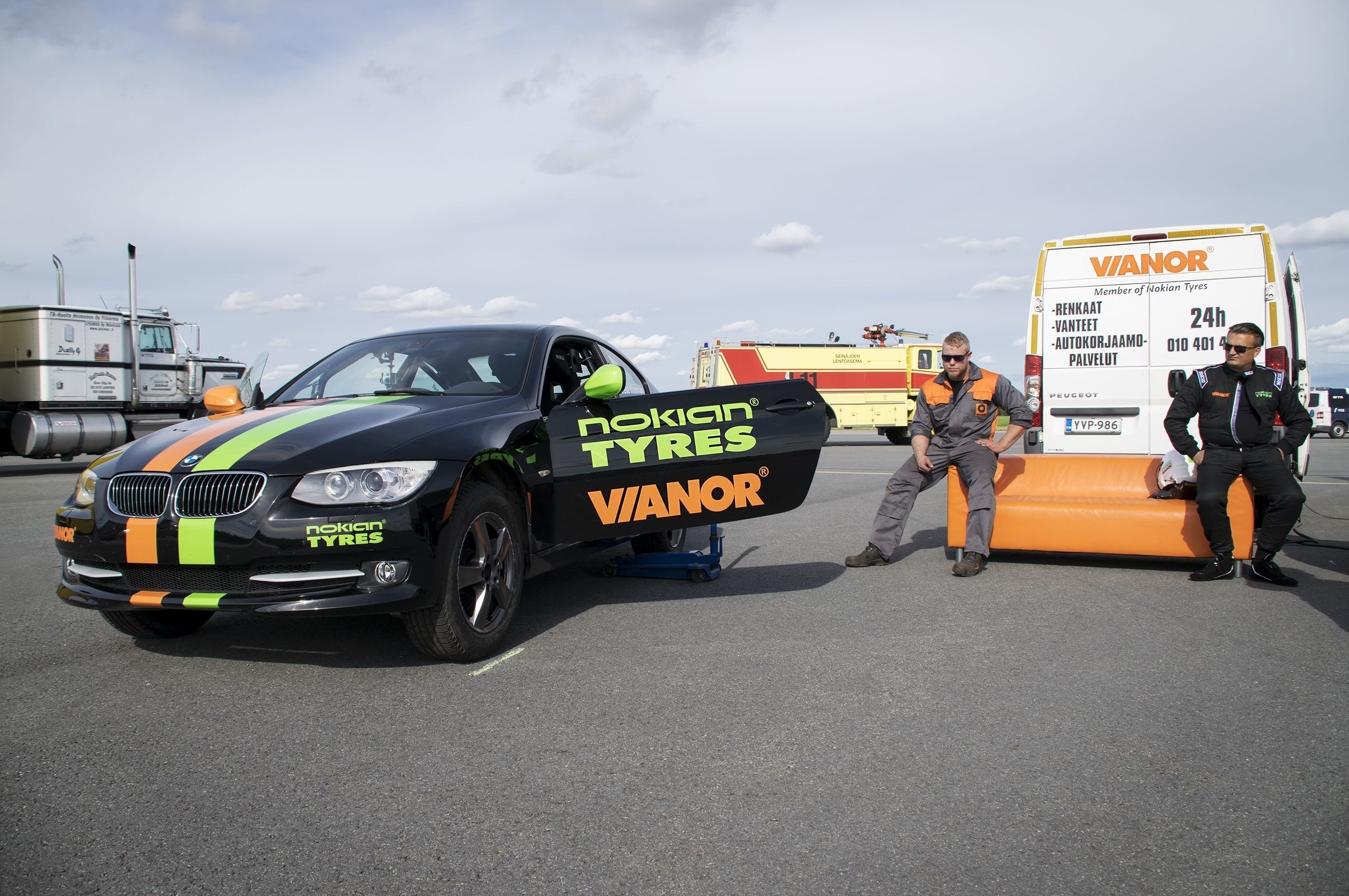 Nokian Tyres - Fastest side wheelie in a car. The new world record for Fastest side wheelie in a car was set when Nokian Tyres, Vianor and stunt driver Vesa Kivimäki combined their strengths. The new world record was powered by Nokian Tyres Aramid Sidewall technology and tyre maitenance by Vianor pit crew. More: www.nokiantyres.com/fastestwheelie (PRNewsFoto/Nokian Tyres)