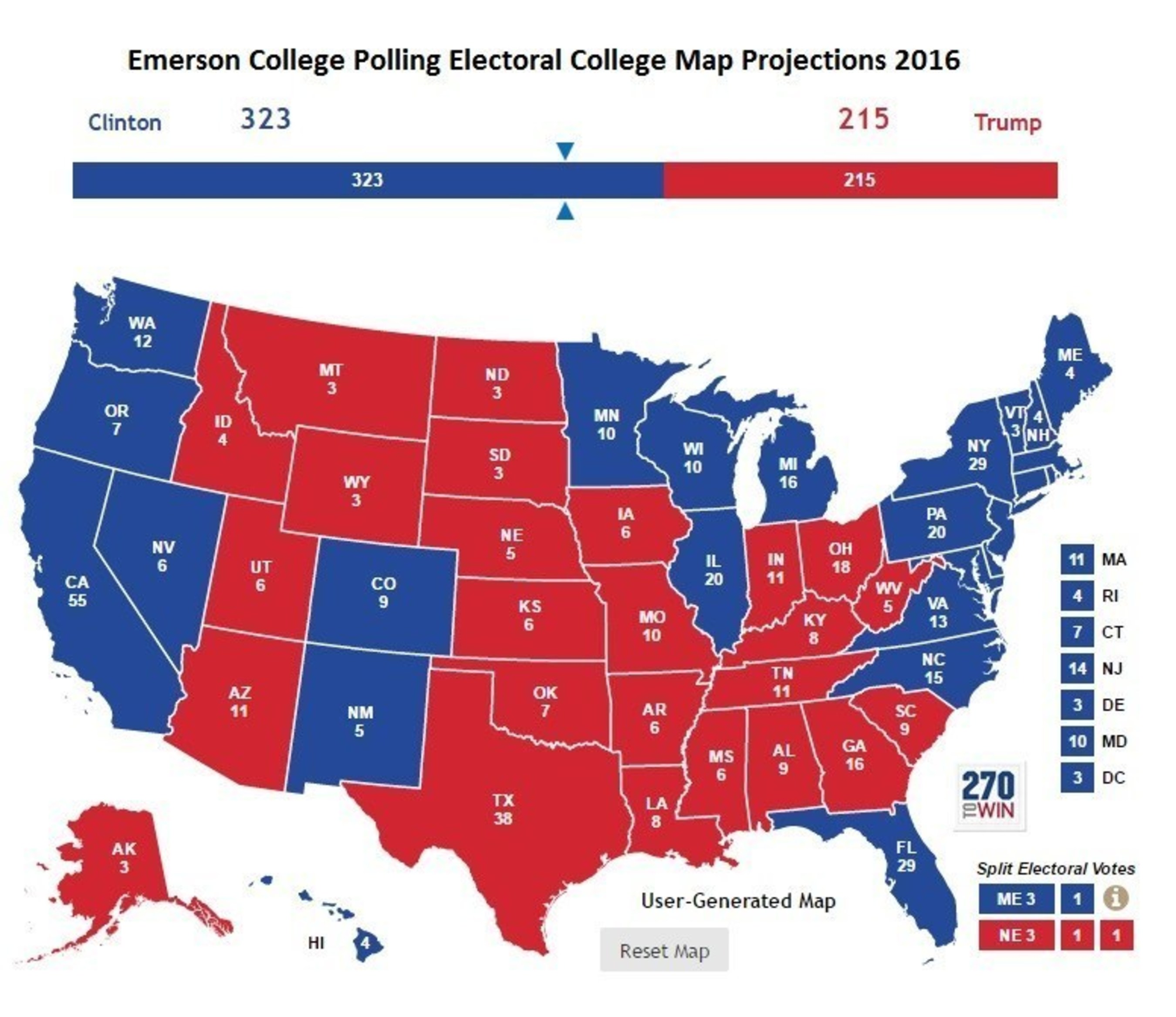 Emerson College Polls: Emerson Map Shows Many Tight Races But a Lopsided Win for ...2700 x 2335