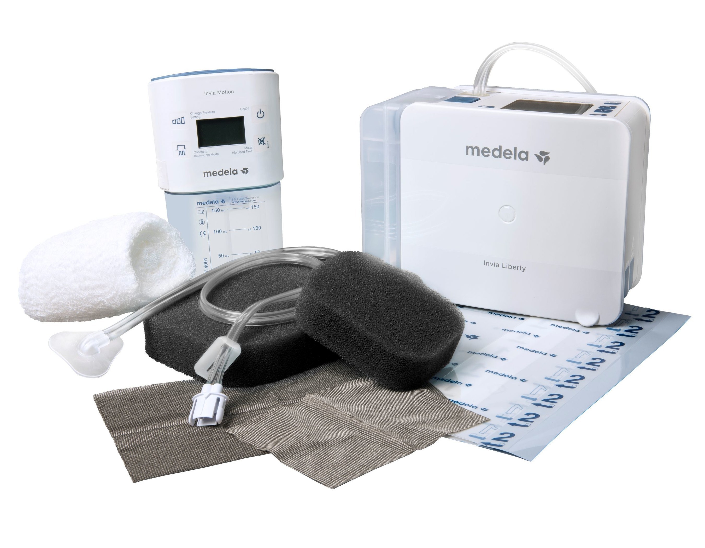 Medela's Invia(R) LibertyTM and single-patient-use Invia(R) Motion NPWT systems including dressing kit (PRNewsFoto/Medela AG)