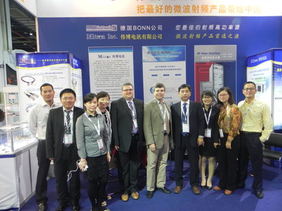 Photo taken at IME China 2014 held in Shanghai in late October- Pictured left to right is Gary Gui (Nanjing Office FSE), Nick Li (Wuhan Office FSE ), Suki  Chen (Secretary to President -Mitron), Crystal  Liao (Manager of Business  Dept. ), Gerald Puchbauer (VP of BONN Electronik GmbH), Mike Kocsik (General Manager of Cuming Microwave), Wei Liu (President of Mitron), Shirley Zhuang (Business Manager), Shirley Huang (Sales Supervisor Business  Dept. of MI cable), David Sun (VP of Mitron)