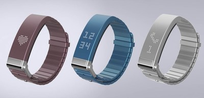 Smart Band, a chic looking yet highly functional wearable device designed for the fashion conscious, not only notifies the user of incoming calls, SMS, MMS, emails and SNS updates, but also promotes the user's health through activity tracking and motivation-enhancing features. (PRNewsFoto/SK Telecom)