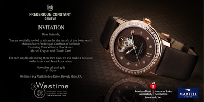 You are Cordially Invited to Join Us for the Launch of the Swiss Watch Manufacturer Frederique Constant at Westime!