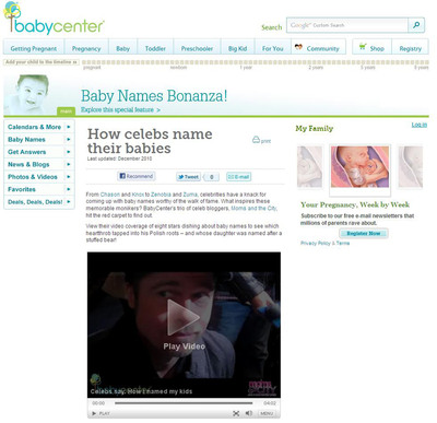 The Baby Names A-List: BabyCenter® Announces Favorite (And Least Favorite) Celebrity Baby Names of 2010