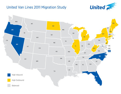 Northeast Exceeds Great Lakes Region to Lead the Nation in Outbound Migration, According to 2011 United Van Lines Migration Study