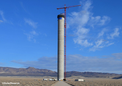 SolarReserve Reaches Major Construction Milestone in Completing Tower for World's Largest Molten Salt Solar Tower Plant