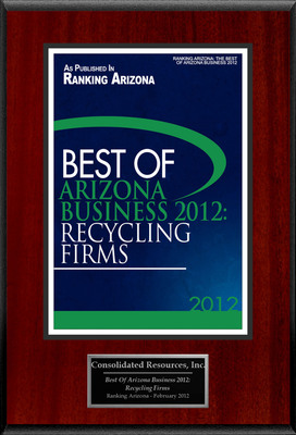 Consolidated Resources Selected For "Best Of Arizona Business 2012: Recycling Firms"