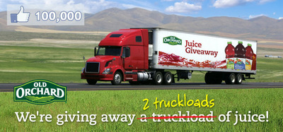 Old Orchard Brands To Celebrate 100,000th Facebook Fan By Giving Away Two Full Truckloads Of Juice For Free - One To Loyal Fans, The Other To Feeding America!