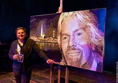 Richard Branson 'Live' Painted by Artist Peter Engels. 'Virgin Unite' Auction: Wednesday 20 June.