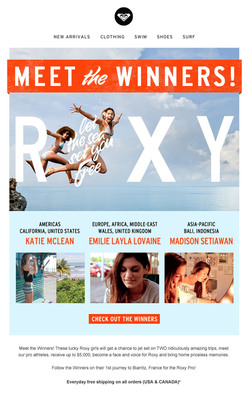 ROXY Anuncia Vencedoras do Concurso de Mundial de Mídia Social Let The Sea Set You Free
