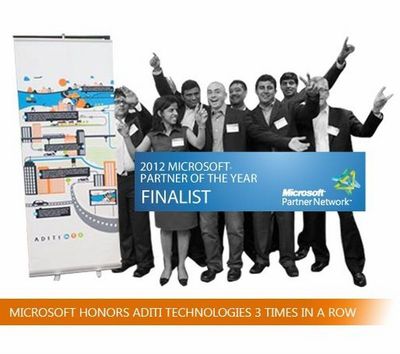 Microsoft Honors Aditi Technologies 3 Times in a Row as One of Their Top 3 Global System Integrator Partner for Windows Azure