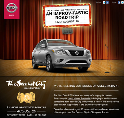 Nissan and Second City Communications Bring Fans 12 Hours of Live Musical Improv to Introduce the All-New 2013 Pathfinder