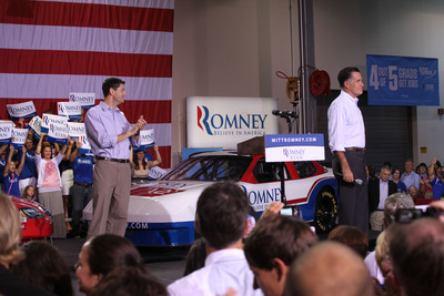 NASCAR Technical Institute Hosts Governor Mitt Romney and Rep. Paul Ryan During Their Four-State Bus Tour