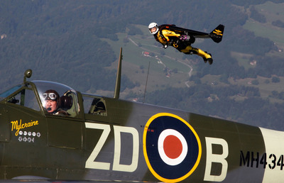 "Jetman" Shares the Skies with Iconic Spitfire.