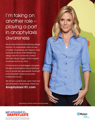 "Modern Family" Star Julie Bowen Joins Mylan Specialty L.P. to Launch Health Awareness Initiative to Address Growing Rate of Life-Threatening Allergic Reactions