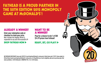 Fathead Passes Go! As One Of Prizes In The 20th MONOPOLY® At McDonald's® Promotion