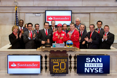 Sovereign-Santander and Fernando Alonso - Scuderia Ferrari Formula 1 Driver, Ring NYSE Closing Bell to Commemorate Hurricane Sandy Relief Efforts