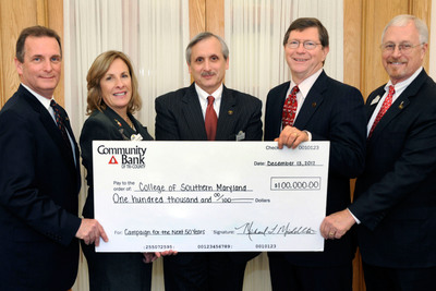 Community Bank Of Tri-County Completes $100,000 Pledge Supporting The College Of Southern Maryland