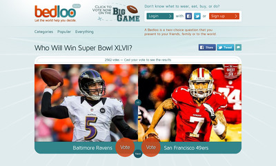 New Voting Site Bedloo.com Lets Fans Vote on 'Who Will Win Sunday's Big Game?' and More