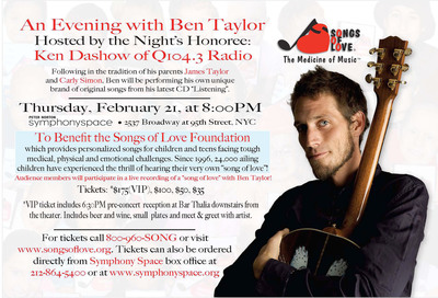 Fresh From His Appearance on Hit Show 'The Bachelor,' Ben Taylor, Son of James Taylor and Carly Simon, Lends His Talents to the Songs of Love Foundation