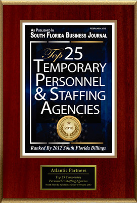 Atlantic Partners Selected For "Top 25 Temporary Personnel &amp; Staffing Agencies"