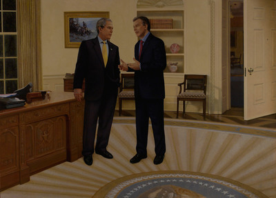 Portrait Of George W. Bush And Tony Blair Unveiled At Dedication Of George W. Bush Presidential Center