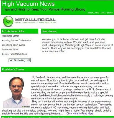 New Issue of High Vacuum News from Metallurgical High Vacuum Provides Tips and News for Maintenance and Operation Professionals