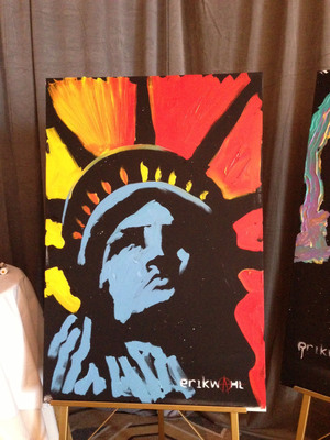 Internationally Recognized Graffiti Artist Erik Wahl Live Auctions "Lady Liberty" Painting to Benefit One Fund Boston and Victims of Boston Marathon Tragedy.