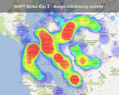 Avego Ridesharing Activity Grows 8,825% in BART Strike Chaos
