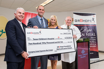 NFL Quarterback Matt Schaub and his GR8 Hope Foundation Present $250,000 donation to Texas Children's Hospital West Campus