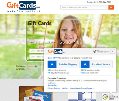 GiftCards.com Awarded Google Trusted Stores Badge