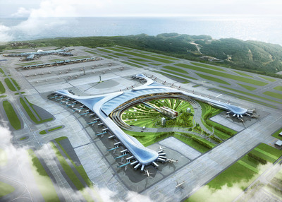 Aerial rendering of Incheon International Airport's new Terminal 2, which breaks ground September 26, 2013 in Korea. Rendering courtesy Gensler, collaborating design architect with the HMGY Consortium.  (PRNewsFoto/Gensler)