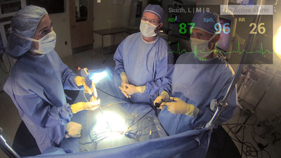 Anesthesiologists view of IntelliVue vital signs via Google Glass in an OR simulator lab test.