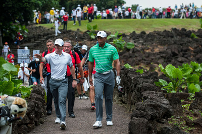 Woods and McIlroy Playing golf on volcanic lava rock at Mission Hills Haikou