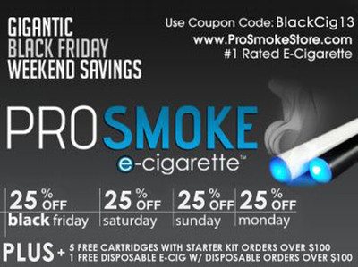 ProSmoke Electronic Cigarettes Offers 25% Off Everything For Black Friday And Cyber Monday