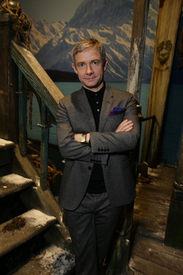 Actor Martin Freeman, who plays Bilbo Baggins in The Hobbit Trilogy, at the Laketown set in the giant pop-up book of New Zealand in Los Angeles.