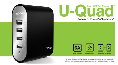 U-Quad 4-Port USB Charger Provides the Best of all Worlds: Innovative Design, Safety and Convenience