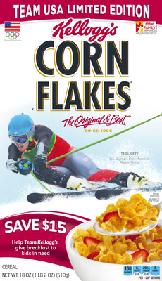 U.S. Olympic gold medalist alpine skier Ted Ligety, a member of Team Kellogg's™, will be displayed on limited-edition Team USA Corn Flakes®  boxes leading up to the Sochi 2014 Olympic Winter Games.