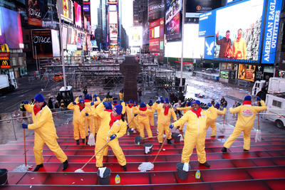 Times Square scrubbed with Mr. Clean Liquid Muscle after New Year's Eve.(Getty)