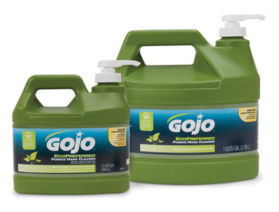 New GOJO ECOPREFERRED Pumice Hand Cleaner Delivers GOJO Cleaning Performance and Sustainable Tough Soils Removal for Hardworking Hands