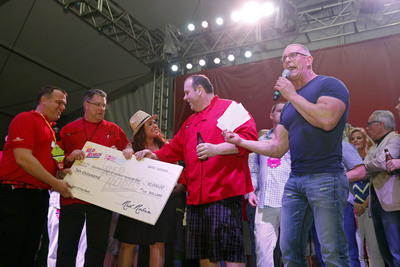 Chef Brad Halsten of The Burger Dive, Billings MT, won $10,000 and the opportunity to have his burger served at participating Red Robin restaurants nationwide as a limited-time-offer on Red Robin's premium burger menu in the future at the Amstel Light Burger Bash hosted by Rachael Ray during the Food Network South Beach Wine & Food Festival Feb. 21, 2014 in Miami Beach, Fla.