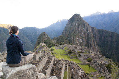 Meditating at Macchu Picchu, where Crystal guests can visit during the 2015 World Cruise.