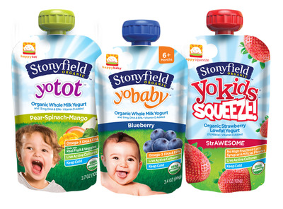 Stonyfield And Happy Family Introduce Co-Branded Line Of Yogurt Pouches For Babies, Toddlers And Kids At Expo West