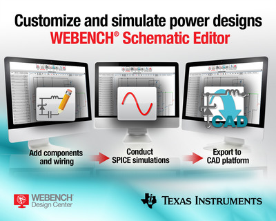 With TI's WEBENCH Schematic Editor, engineers can now add components and wiring to modify the power supply design, conduct SPICE simulations on the new circuit, and then export the modified schematic to a computer-aided design (CAD) platform.