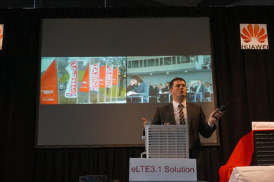 Mr. Norman Frisch introduces the latest eLTE 3.1 Broadband Trunking Solution with a real-time video transmission demonstration at CeBIT 2014.