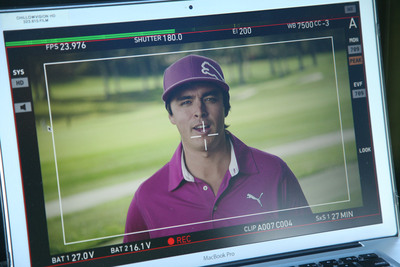 PGA TOUR pro Rickie Fowler on-set shooting personalized videos for Crowne Plaza's “The Big Win” promotion from IHG® Rewards Club