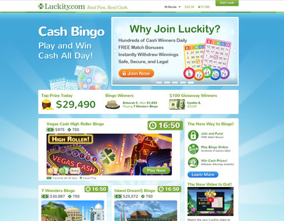 Luckity Bingo is the only legal, online bingo site in the U.S. that awards cash prizes; more than $250,000 has been awarded in 2014!