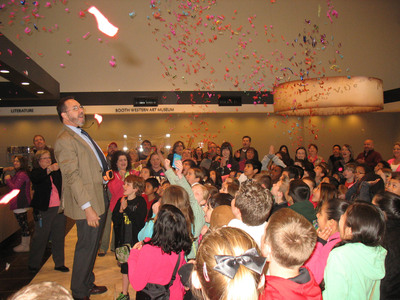 Tellus Staff greets students with confetti cannons.