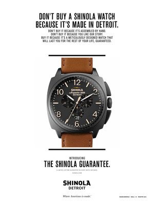 LA GARANTIE SHINOLA : Toutes les montres que nous fabriquons garanties à vie.